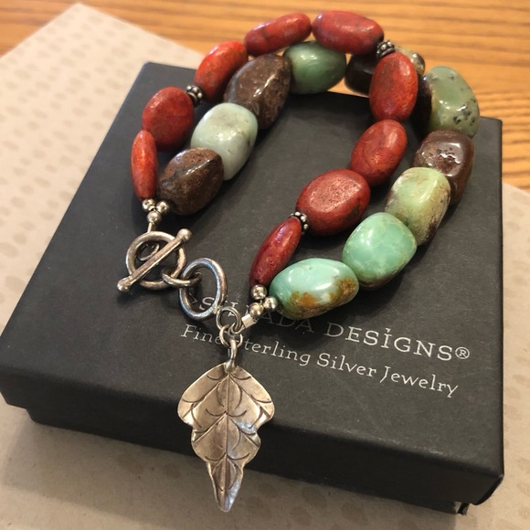 Silpada Hostess Only Sterling Silver Natural Stone Leaf Charm Bracelet B1023 - Picture 3 of 16